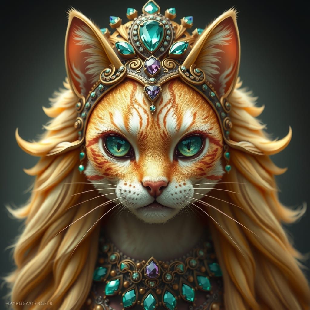 Elegant Art Nouveau Goddess Cat