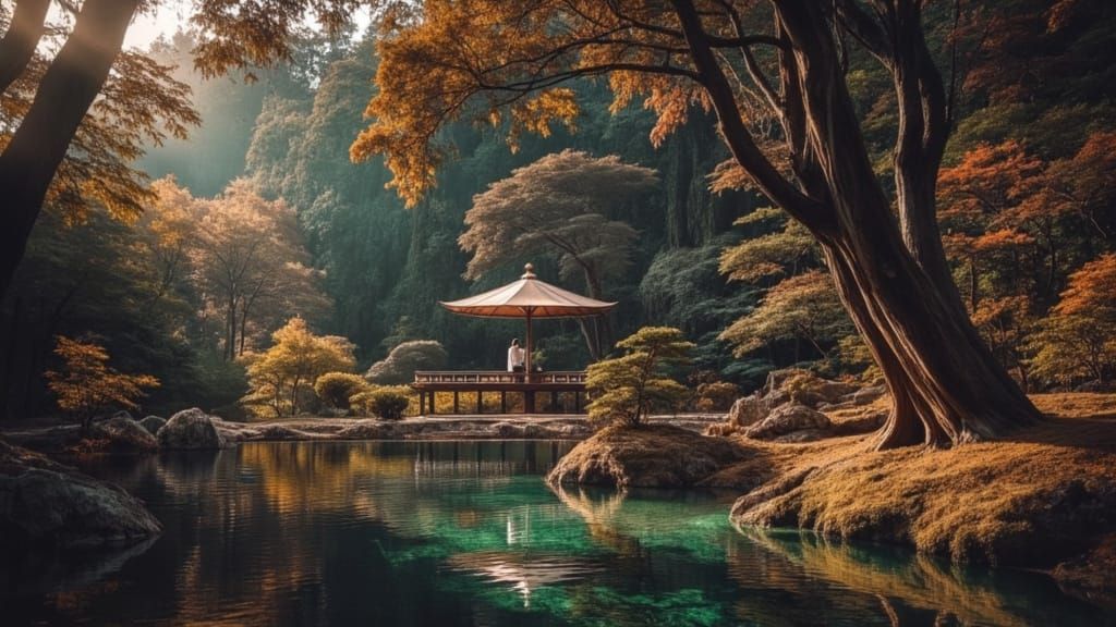 Japanese Garden with Ponds in Narita Park