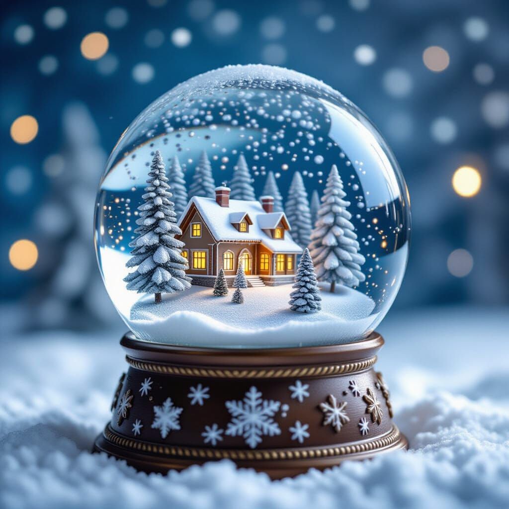 Snowy Winter Wonderland in a Snow Globe