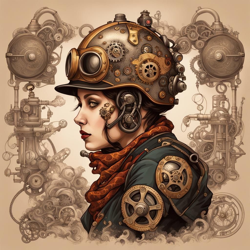 Steampunk Roller Derby Player with Flaming Skates