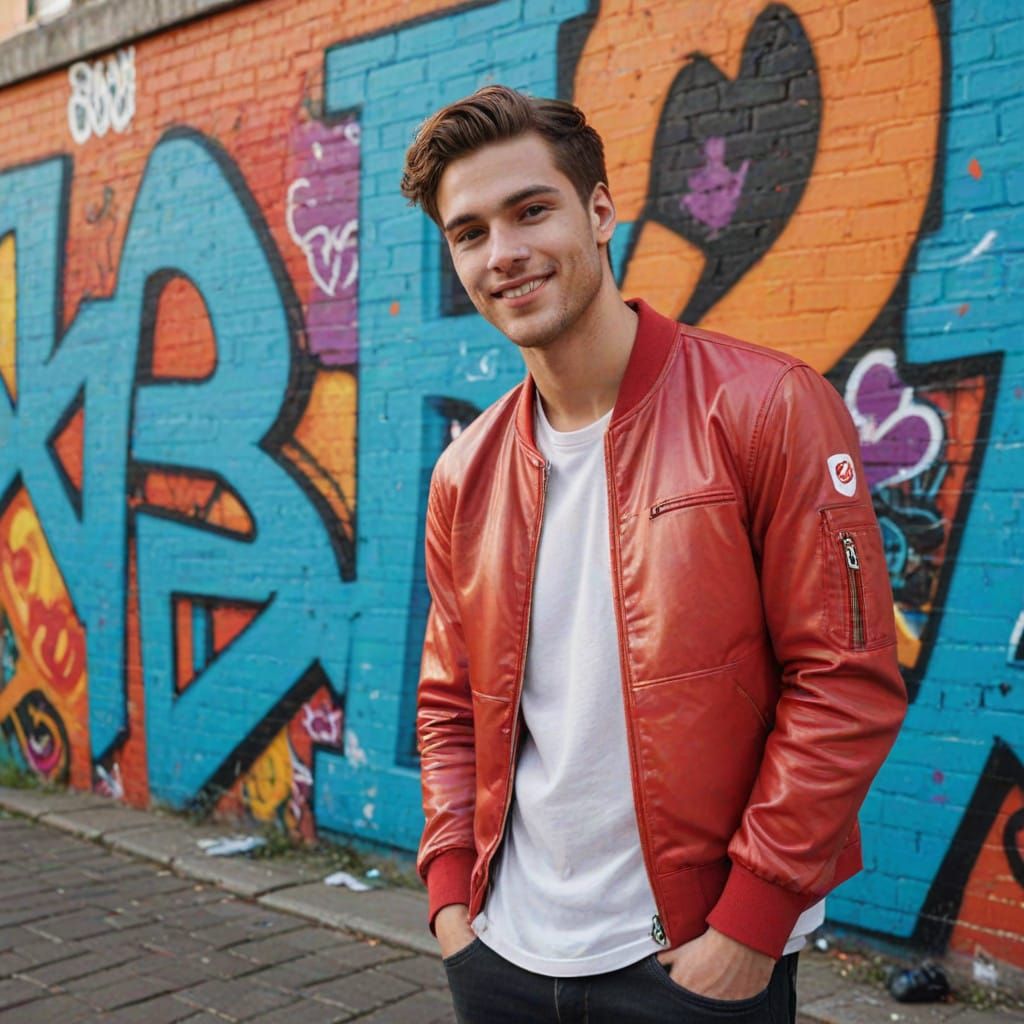 Young Man Creates Graffiti Mural of Love in Vibrant Urban Se...