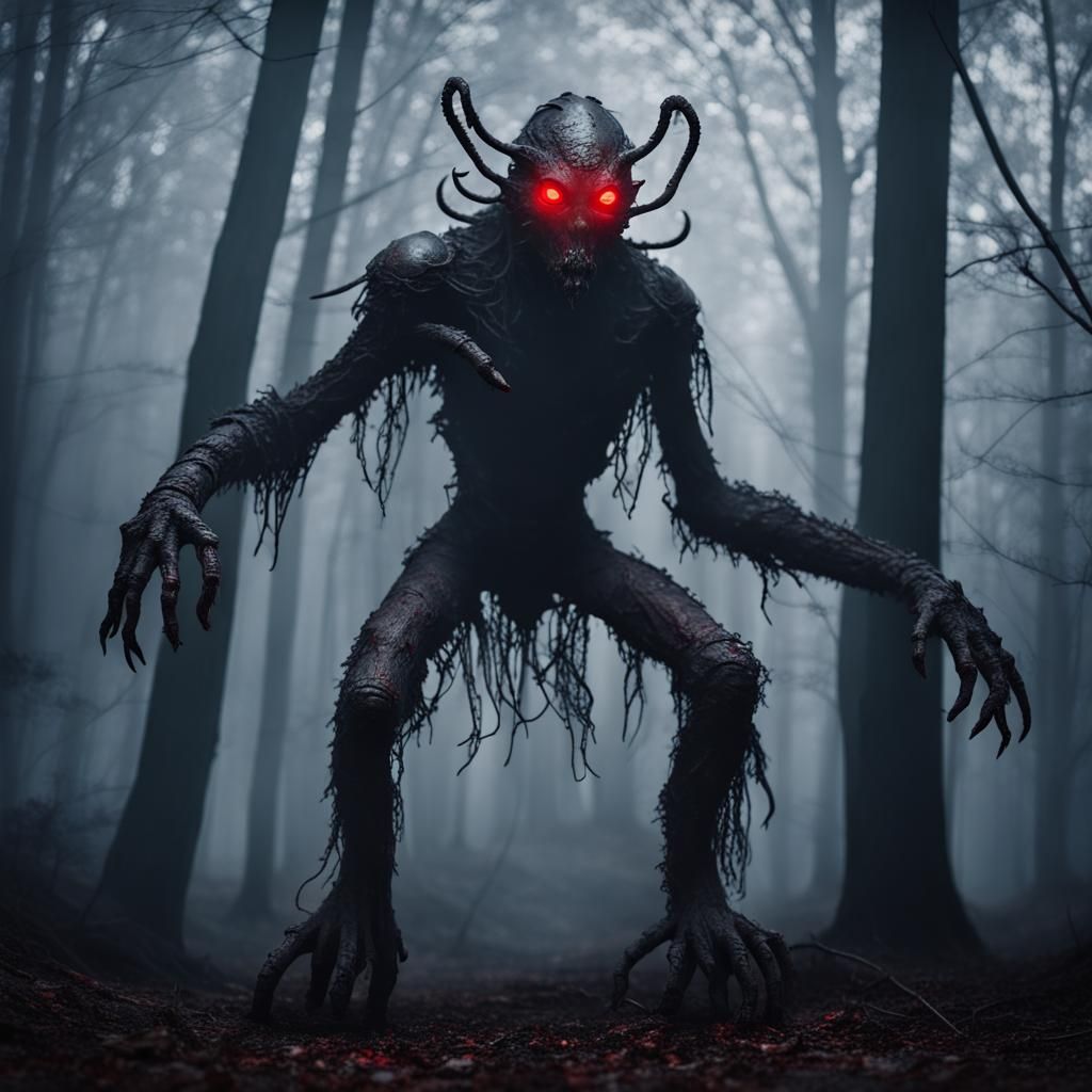 Lovecraftian Fiend in Foggy Forest