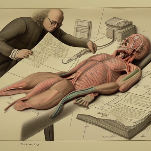 Anatomy Textbook Drawing: Autopsy of Benjamin Franklin