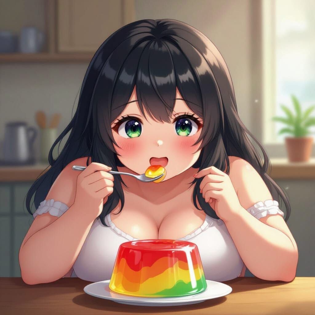 Anime Girl Enjoying Jell-O Dessert
