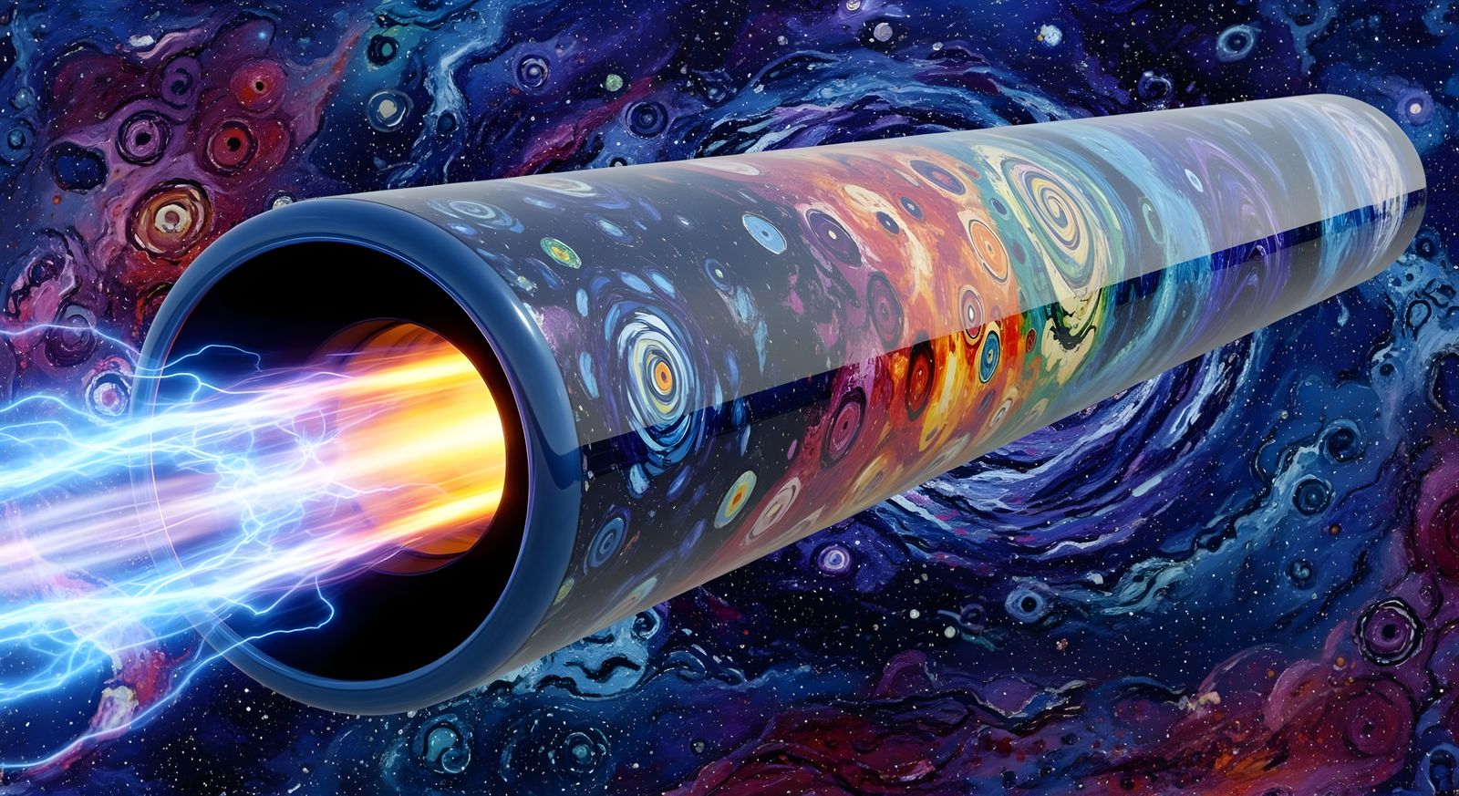 Spinning Cylinder Reflecting Cosmic Impasto Art