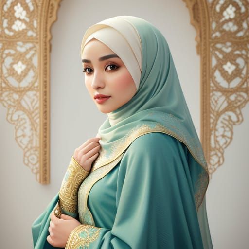 Woman in Hijab with Turquoise Threads