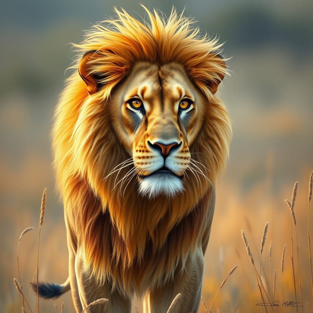 Majestic Golden Lion in Warm Savannah Light