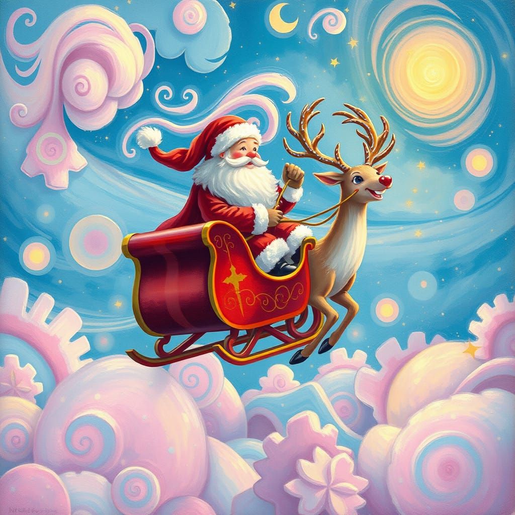 Whimsical Santa Sleigh Soars Through Candyland Wonderland