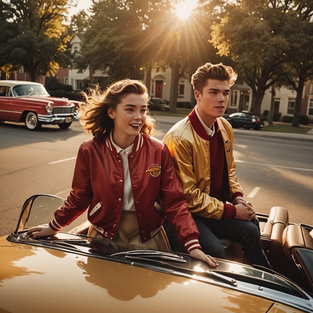 Teenage Couple in Cadillac: 1950s Cinematic Style