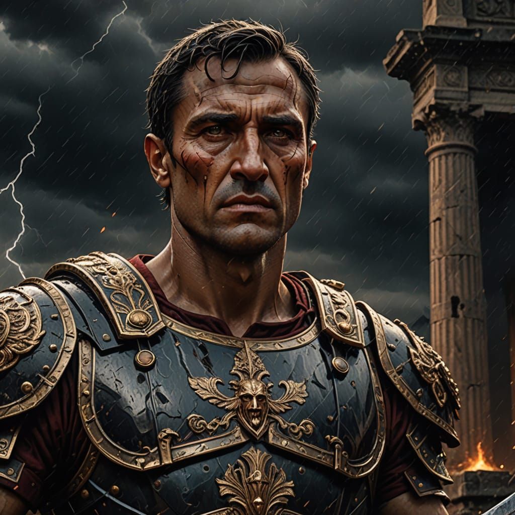 Heroic Julius Caesar in Ancient Roman Storm