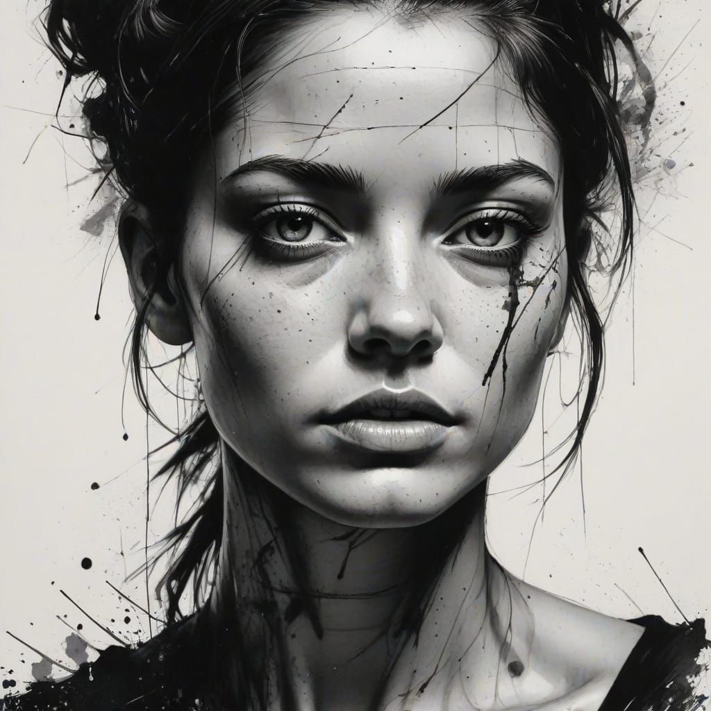 Expressive Black and White Portrait in the Style of Guy Denn...