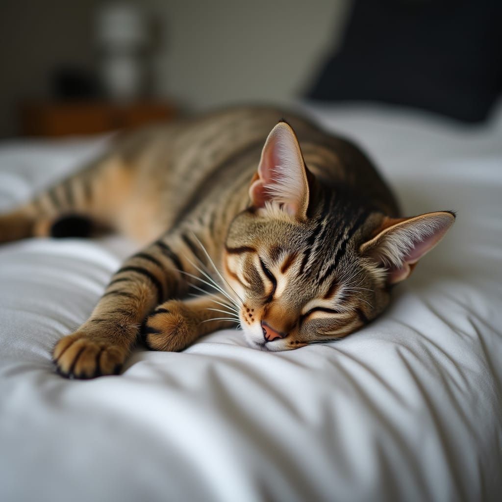 Sleeping Cat Napping Peacefully on Bed
