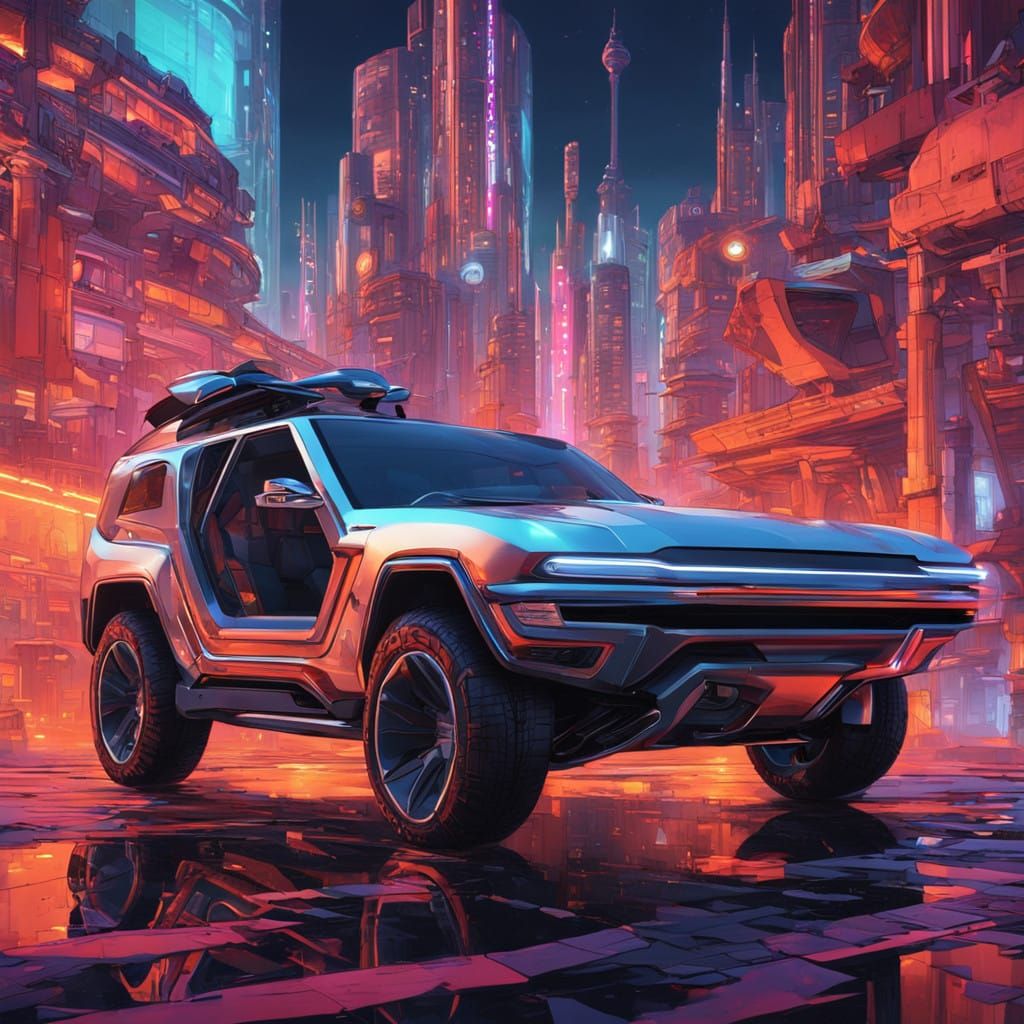 Cyberpunk SUV in 6246 Futuristic City