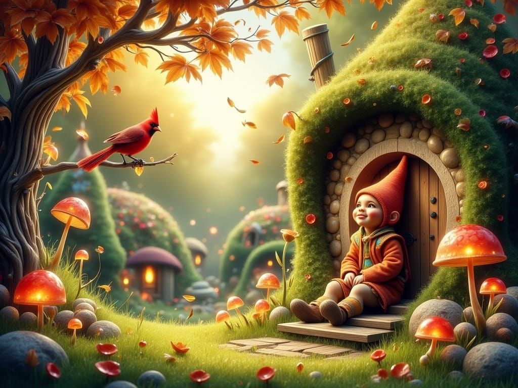 Whimsical Hobbit Village in Dreamy Autumn Setting