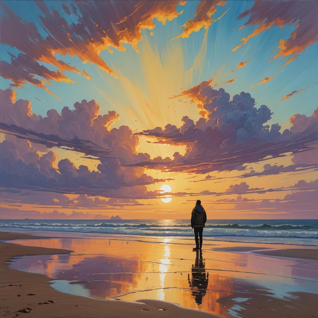 Sunset Beach: Triadic Colors in Oil Painting