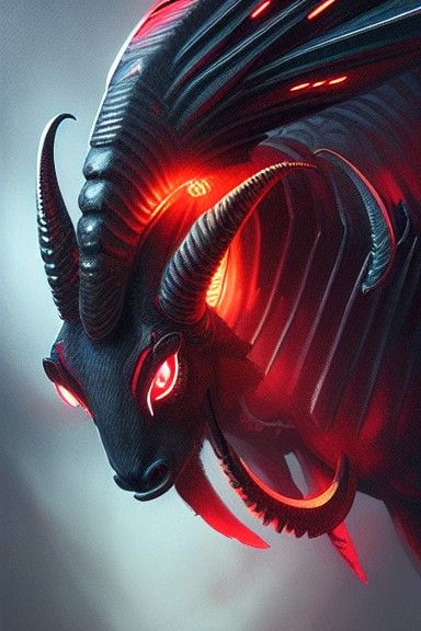 Intricate Bighorn Ram with Glowing Eyes, Digital Art