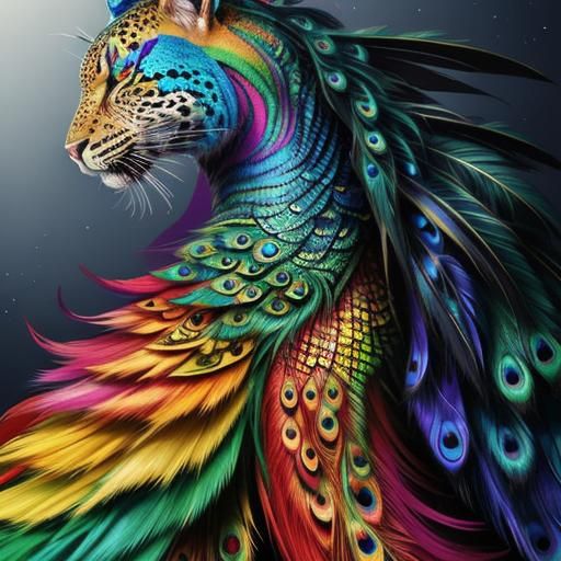 Colorful Woman with Dragon Scales and Peacock Hair