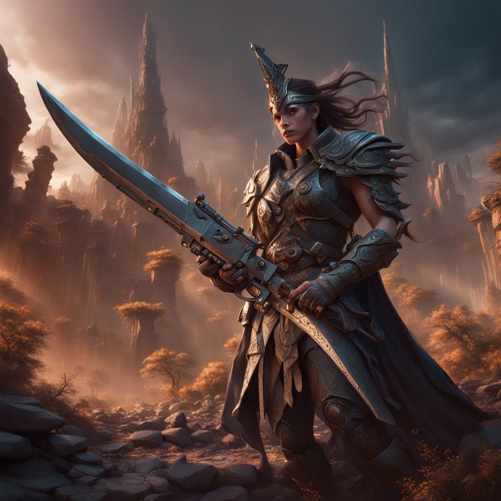 Detailed Gunblade Concept Art in Deep Color