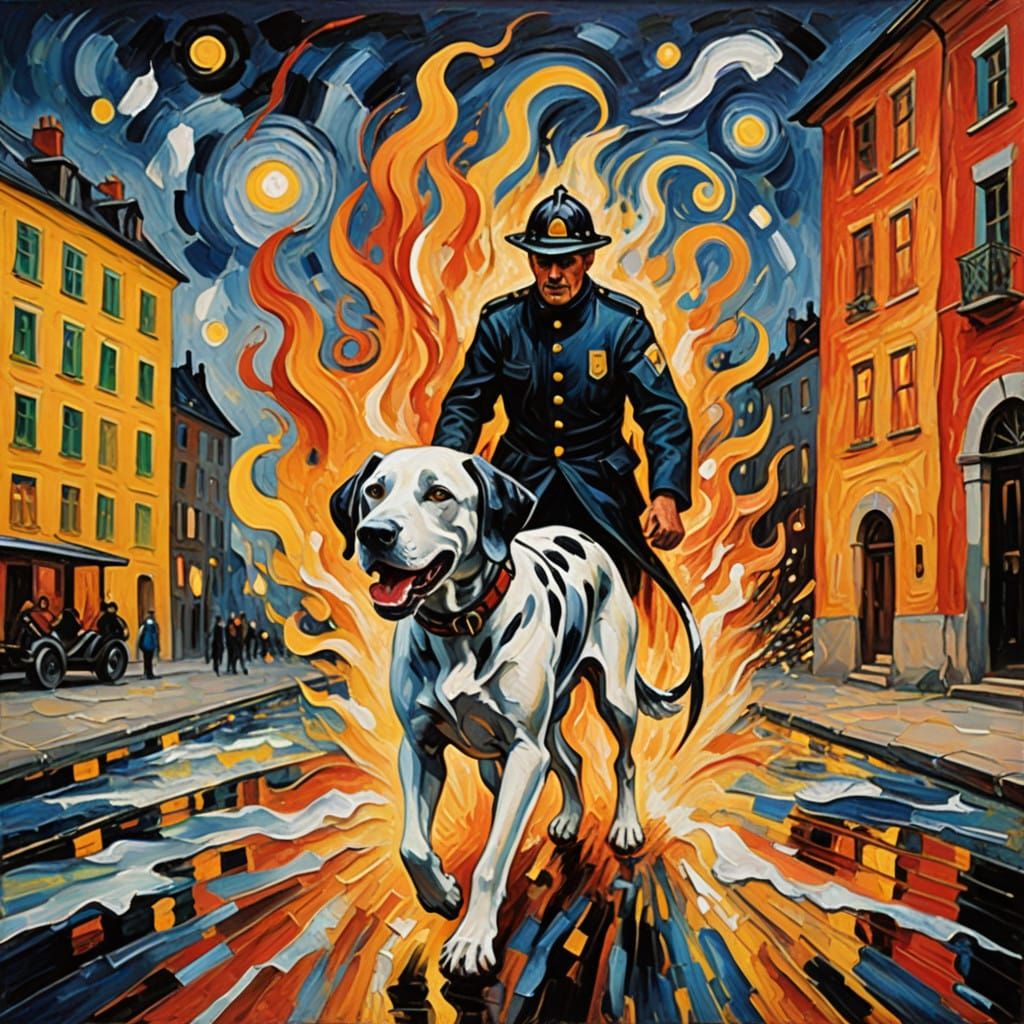 Brave Dalmatian Firefighter Rushes to Save Child in Neo-Impr...