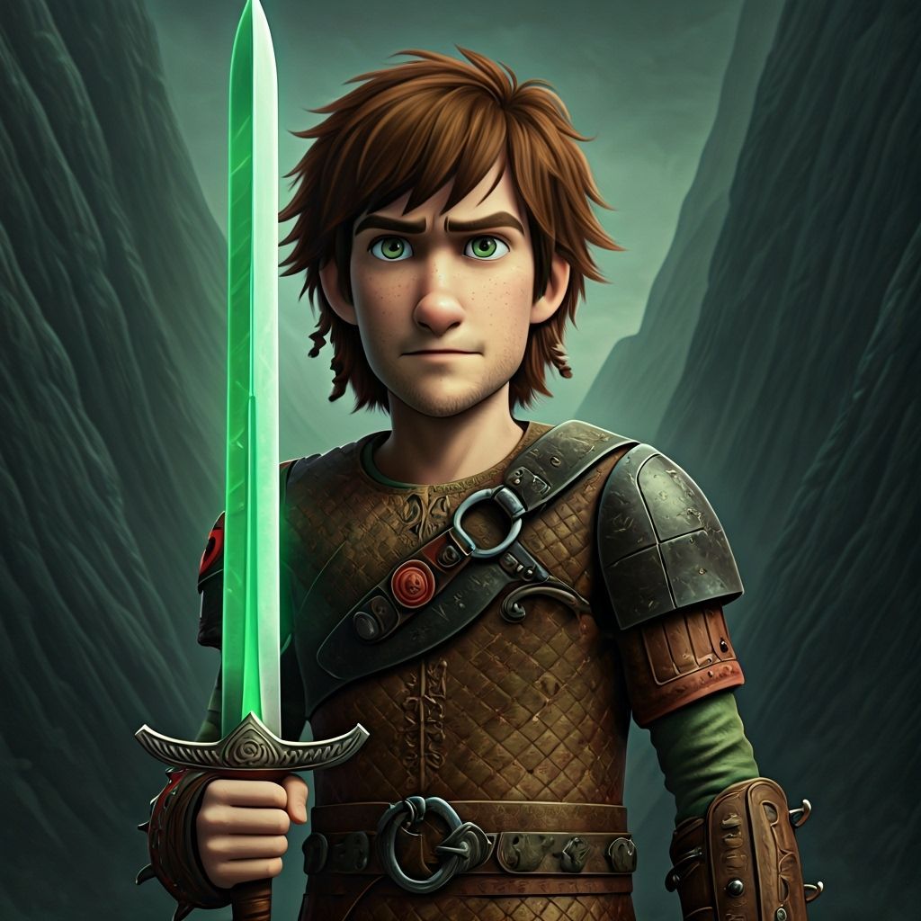 Hiccup Haddock with Metallic Sword in Nordic Landscape