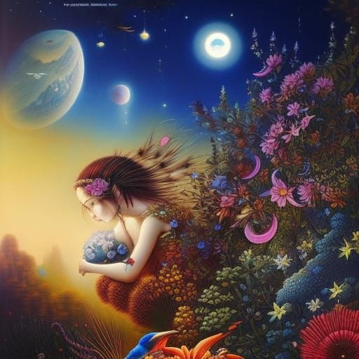 Fairytale Girl with Dogs in Magic Realism Style