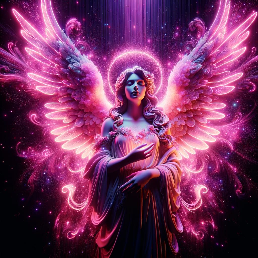Neon Angel with Pink and Purple Twilight Glow