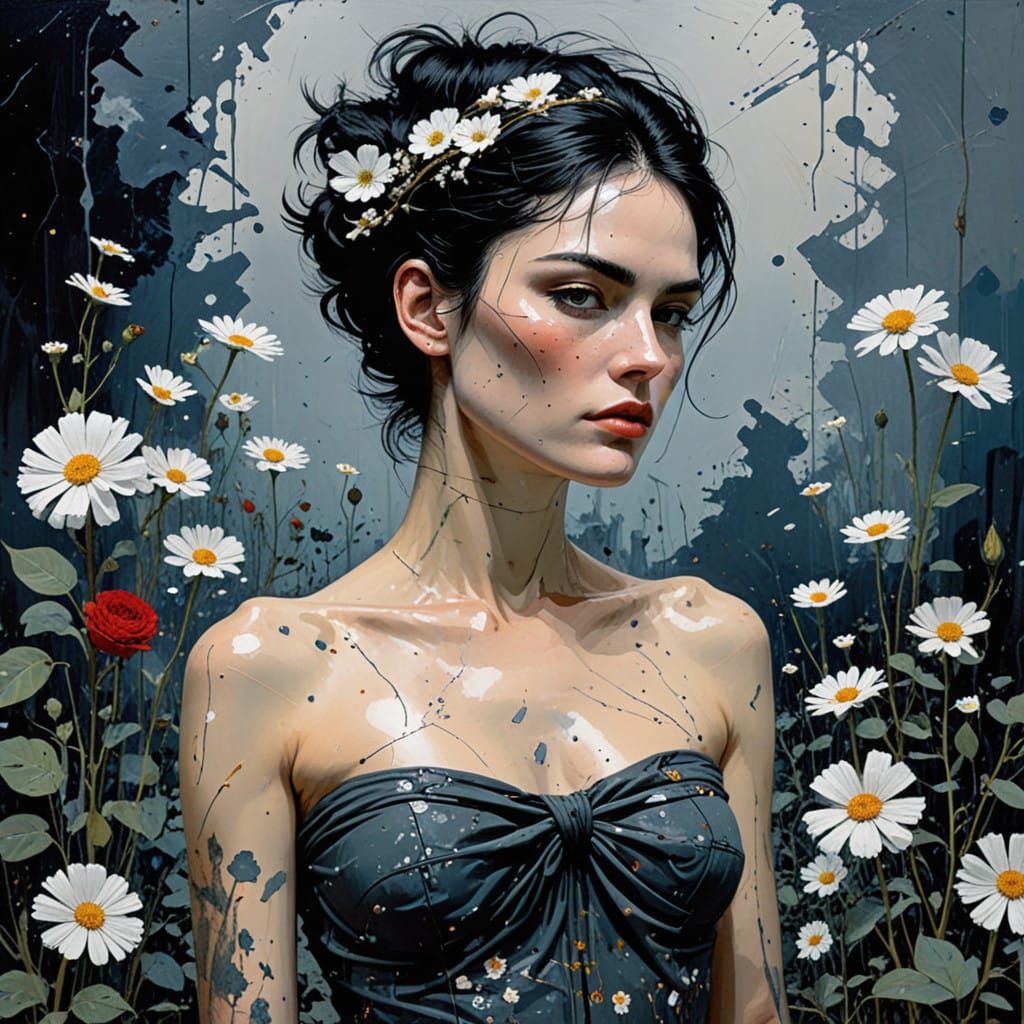 Ethereal Floral Punk Art in Vibrant Ink Style