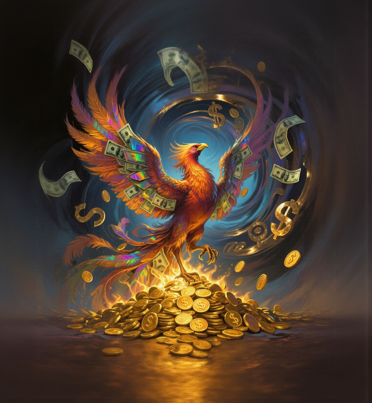 Phoenix Rises from Gold, Feathers of Banknotes