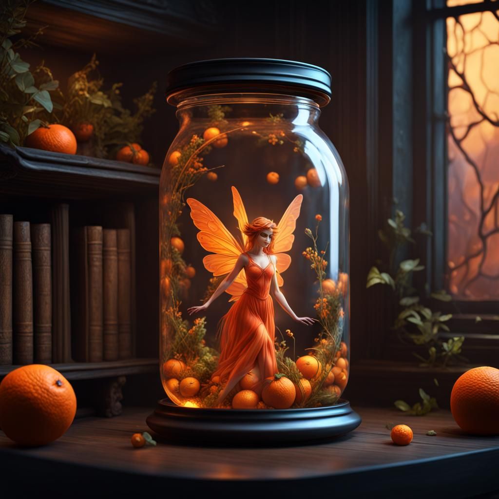 Orange Fairy Imprisoned: Detailed Matte Painting
