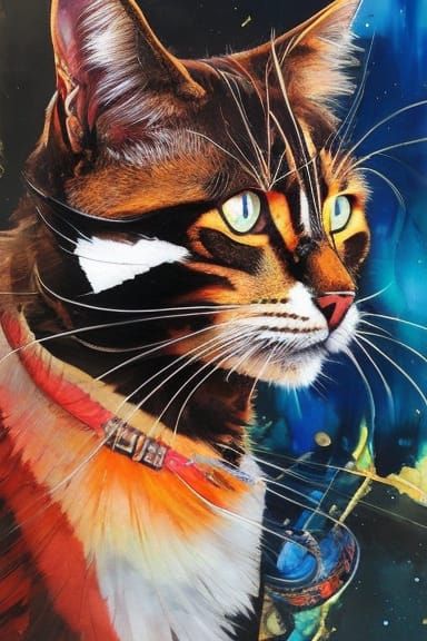 Badass Pirate Cat Portrait in Anime Style