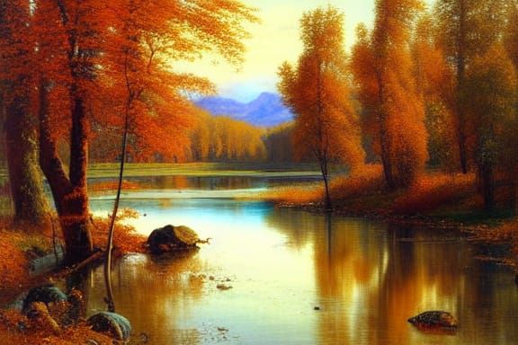 Autumn River Landscape in Realistic Style
