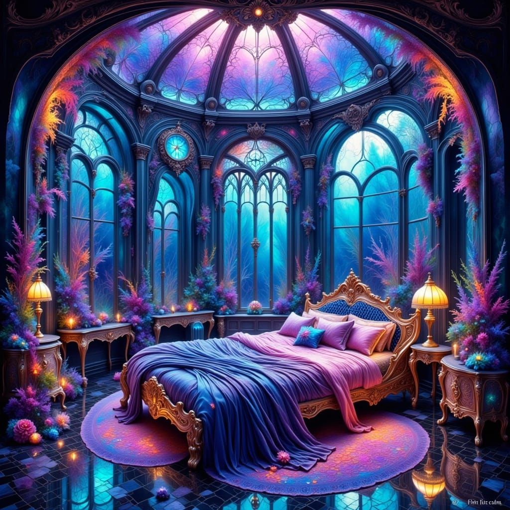 Opulent Underwater Bedroom Escape with Bioluminescent Lighti...