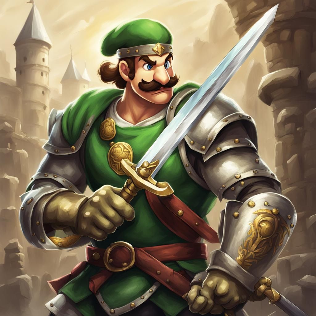 Luigi as Buff Medieval Knight Swordsman
