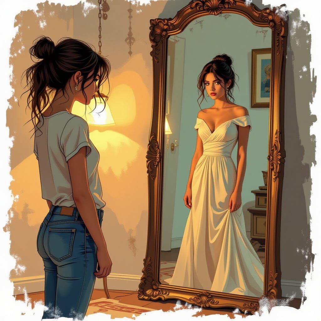 Surreal Reflection: Girl and Her Elegant Reflection