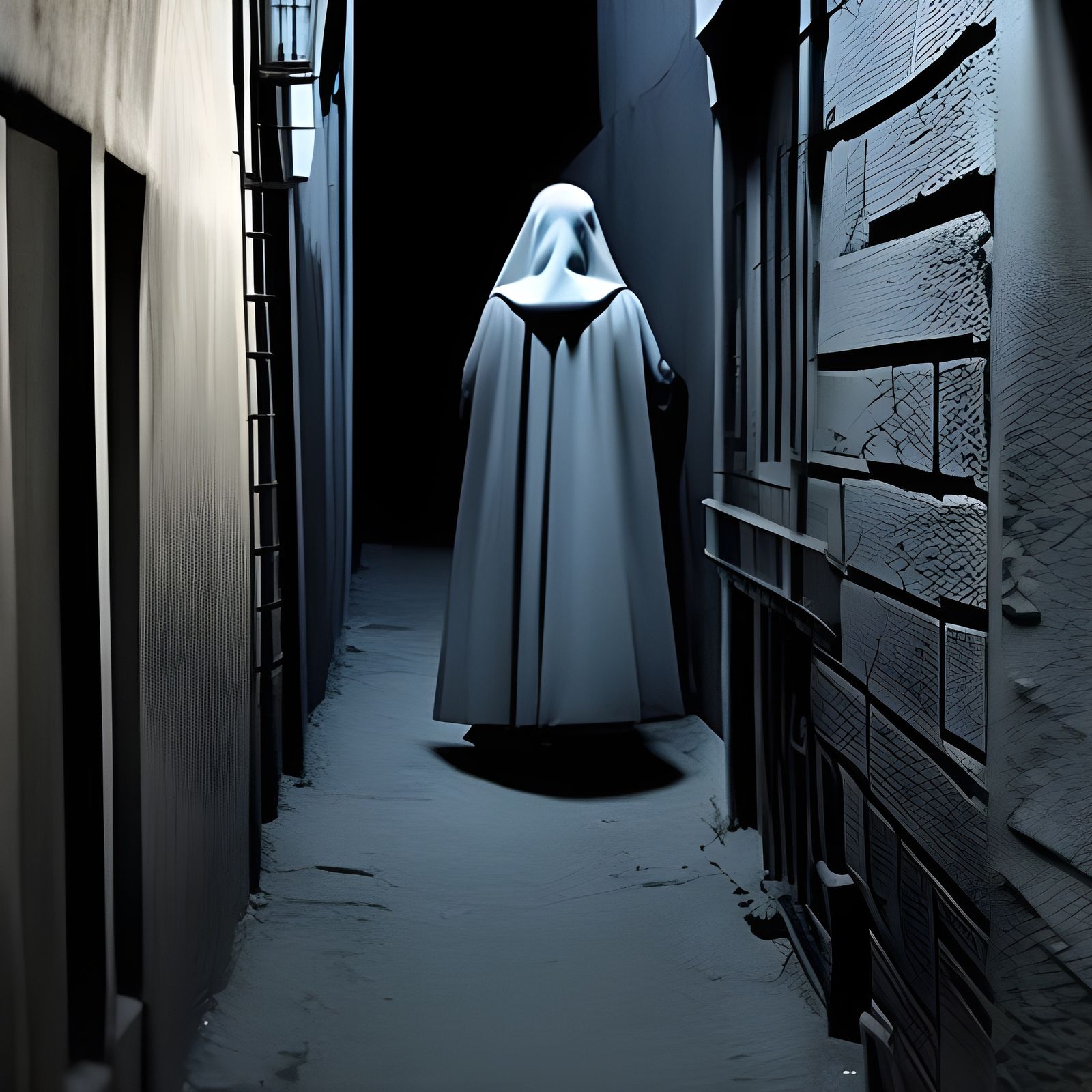 Figure in Dark Alleyway: Detailed Matte Painting