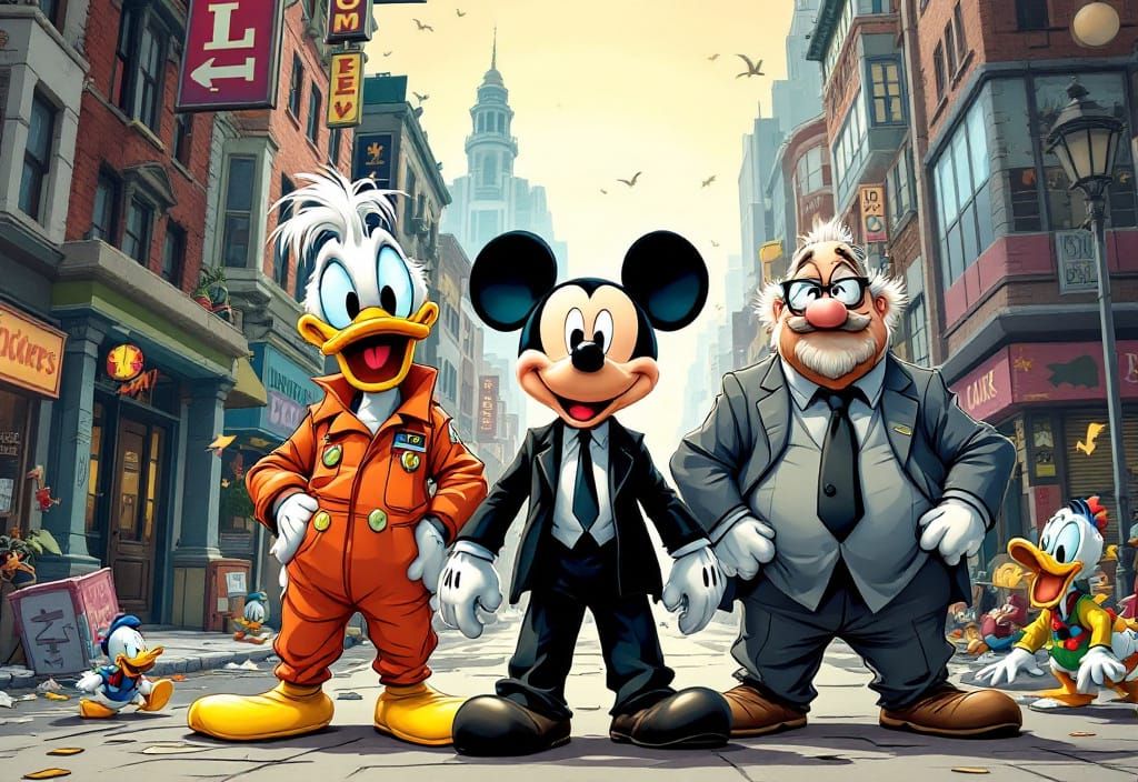 Cartoon Mashup: Ducks and Mice in City Chaos