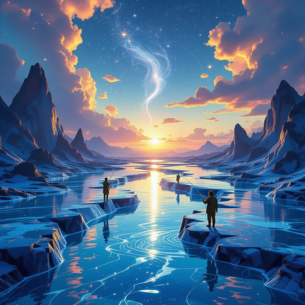 Surreal Liquid Time Rivers in Crystalline World