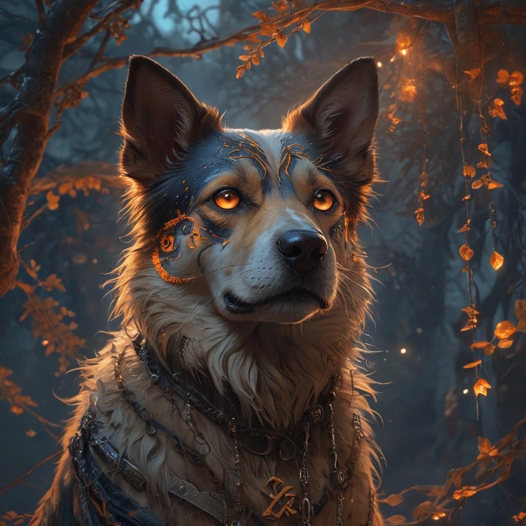 Mystical Dog Portrait in Fantasy Style