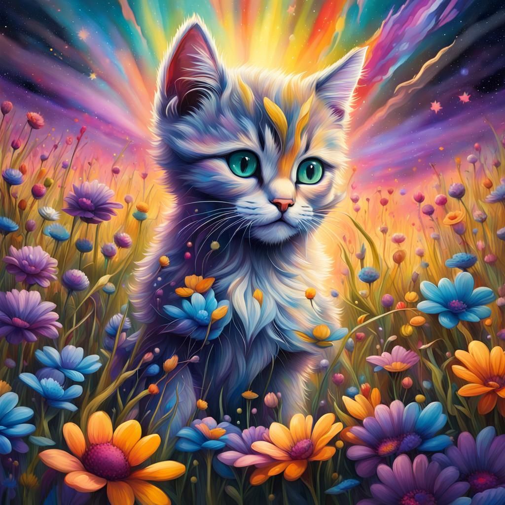 Rainbow Meadow Kitten in Graffiti Art Style