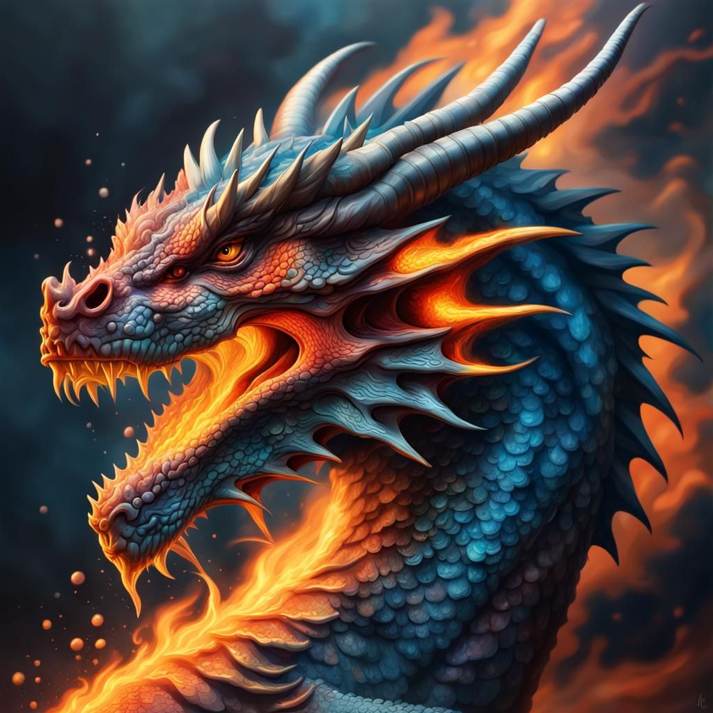Hyperrealistic Fire-Breathing Dragon Concept Art