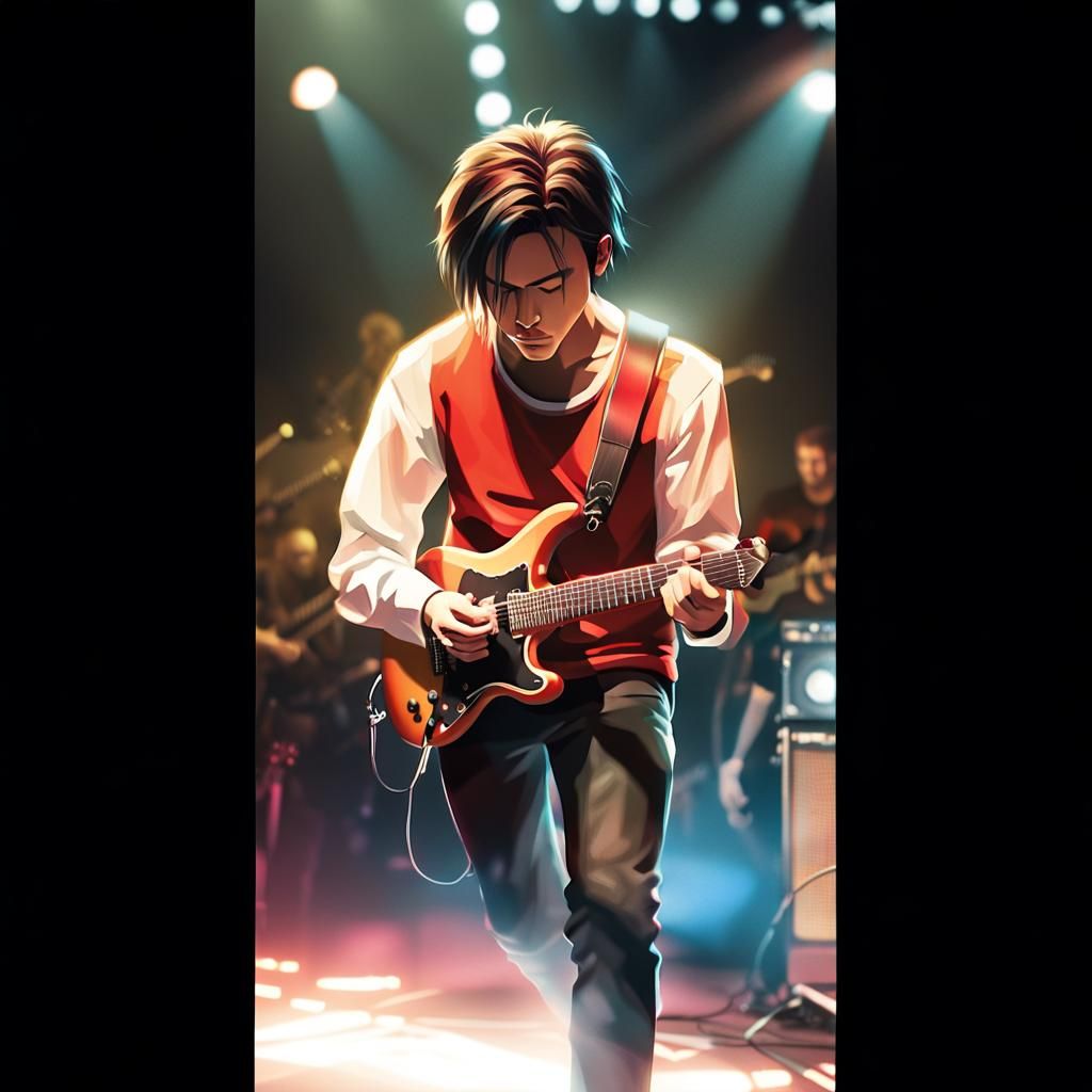 Rock Guitarist on Stage in Digital Art