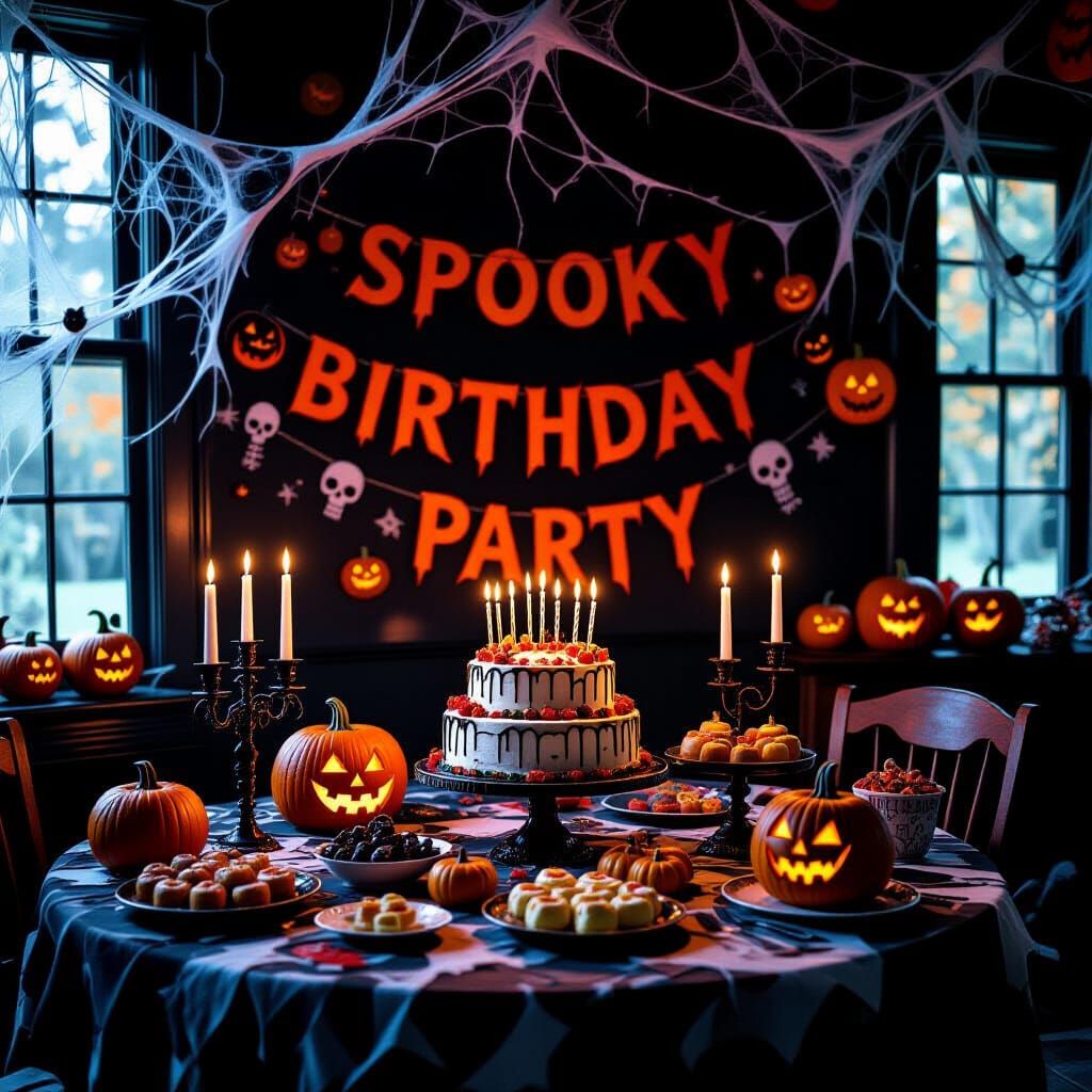 Eerie Birthday Celebration with Gothic Horror Ambiance