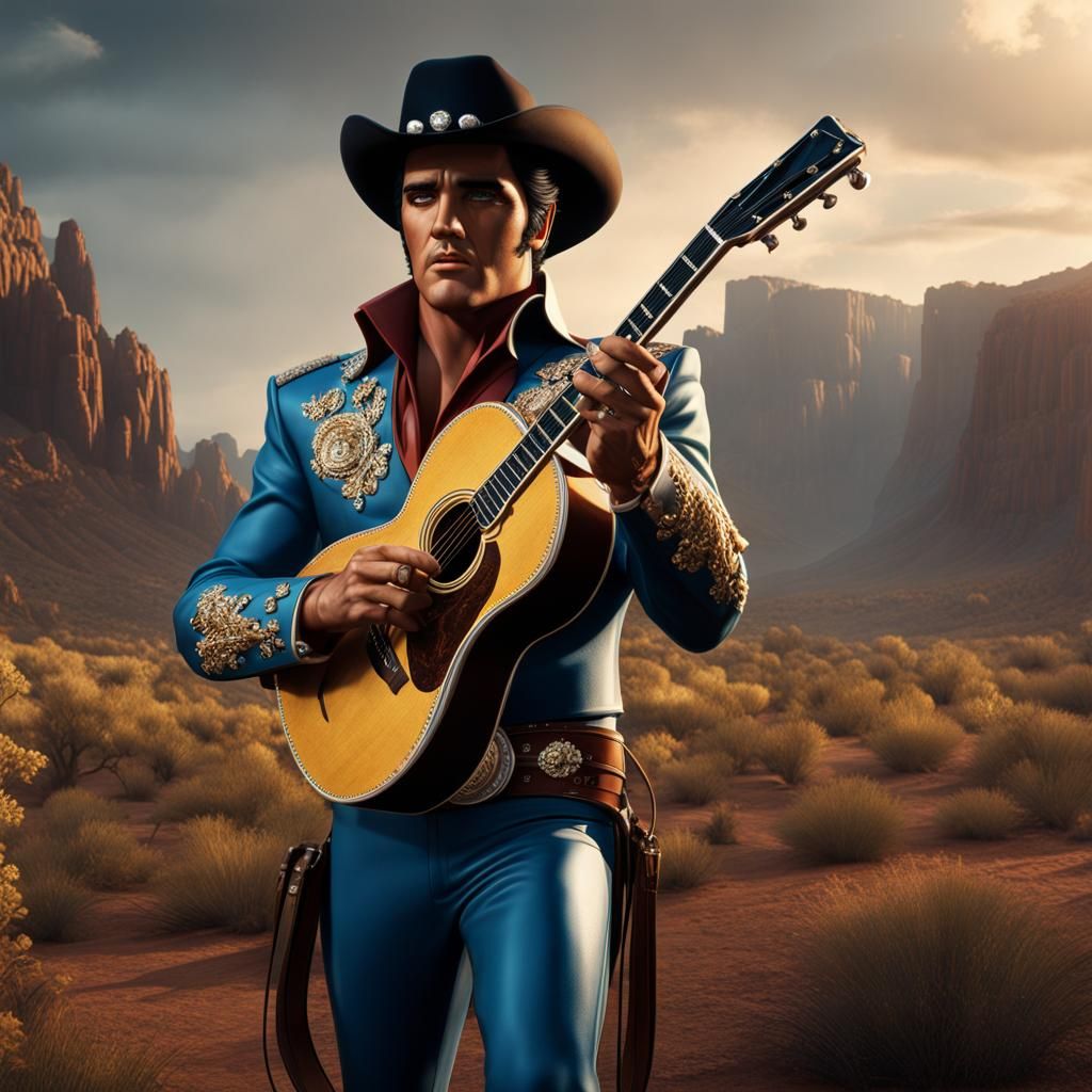 Elvis Presley in Cowboy Style: Detailed Matte Painting