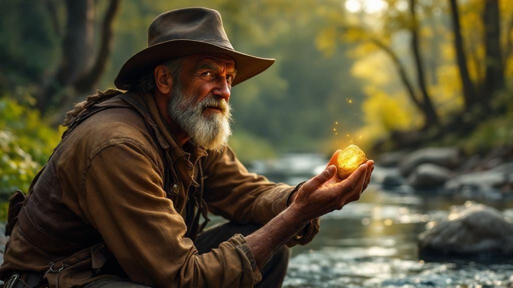 Pioneer's Joy: Gold Discovery in Hyperrealistic Detail