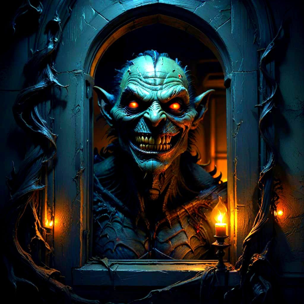 Gothic Monster Peers Out from Window in Creepy, Tender Smile