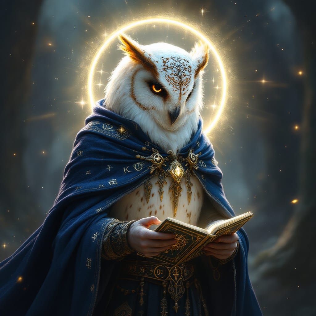 Owlfolk Paladin Contemplates Tarot Cards in Digital Painting