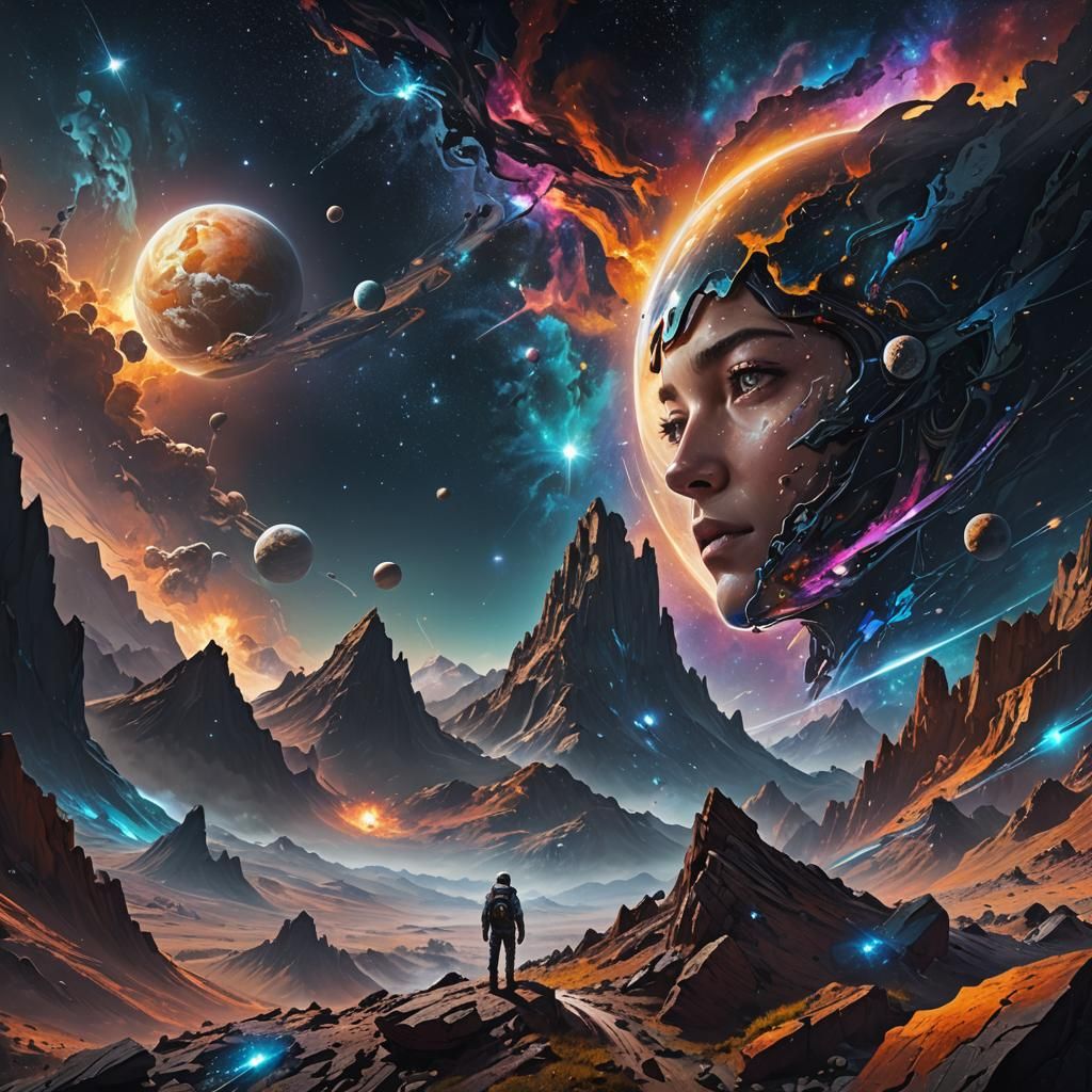 Hyperrealistic Mountain Landscape in Deep Space