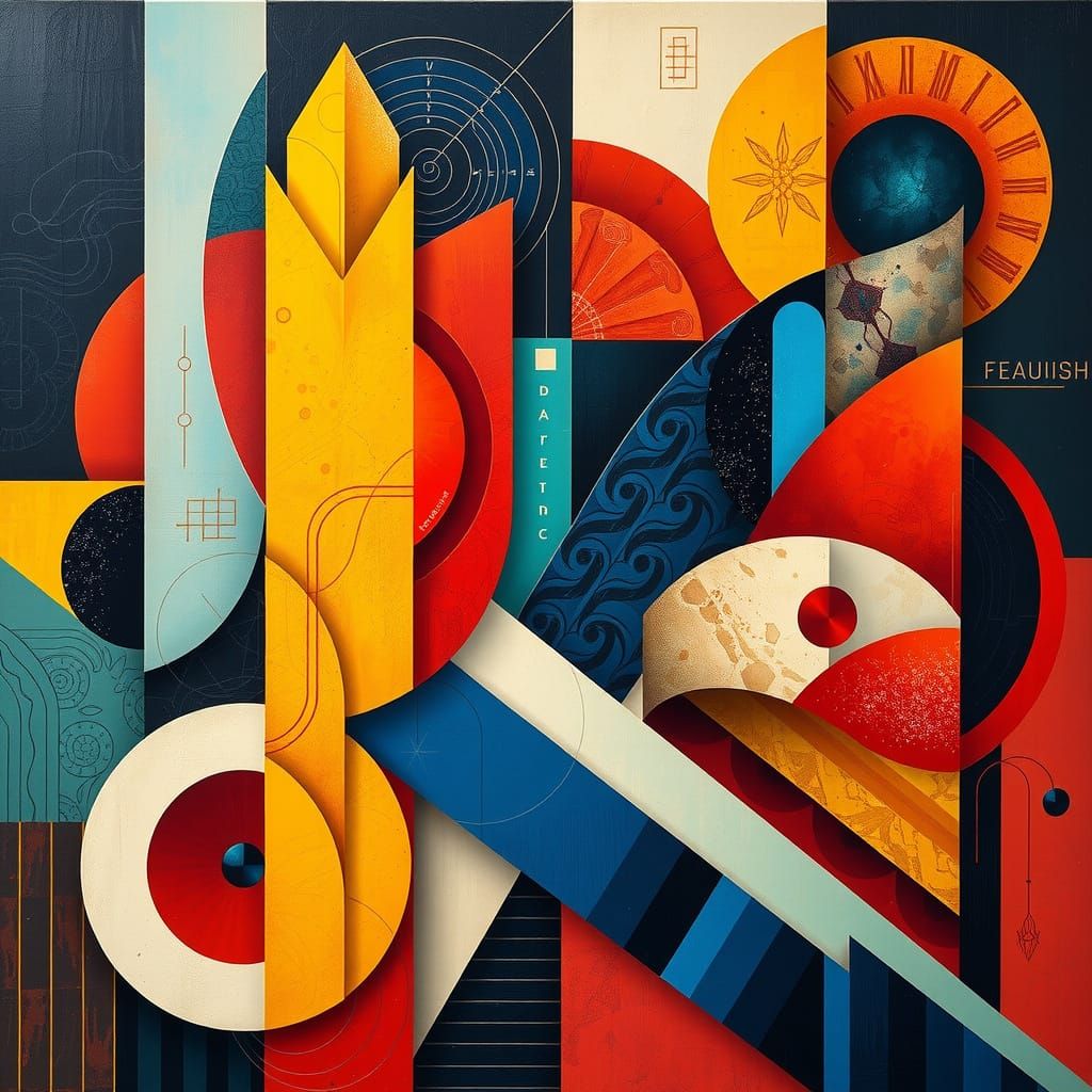 Vibrant Cubist Art Deco Masterpiece with Overlapping Geometr...