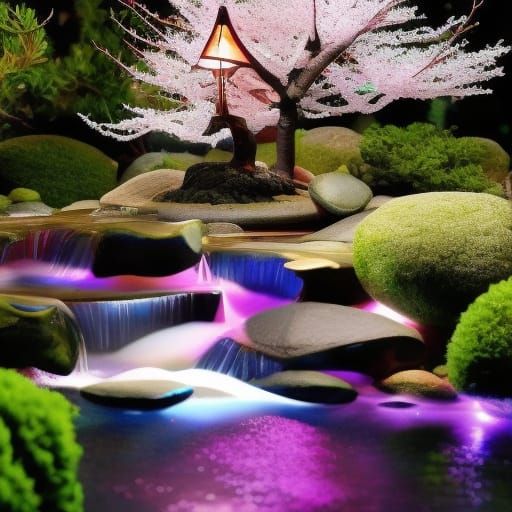 Glowing Bonsai Waterfall: Anime-Inspired Cherry Blossom Tree