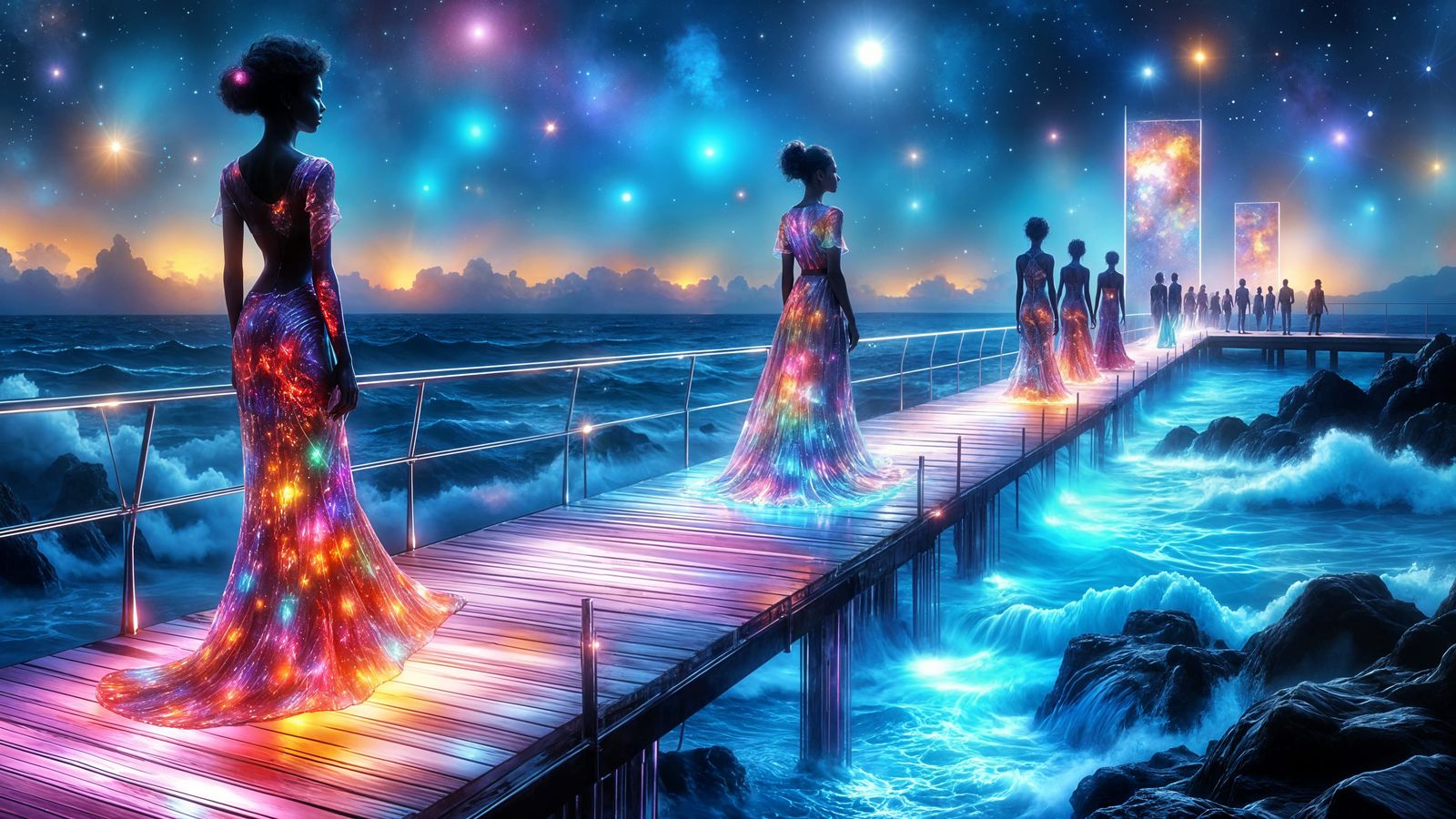 Futuristic Runway Soars Above a Vast Ocean of Glowing Colors